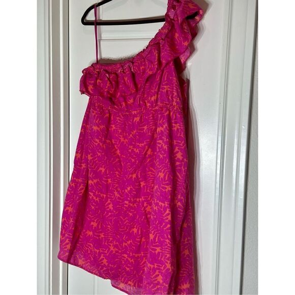 Lane Bryant size 18 pink and orange summer one shoulder dress - Picture 6 of 6